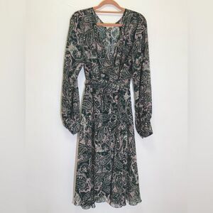 Indigo Rose - Very Flowy Paisley Print Long Sleeve Dress - size XL